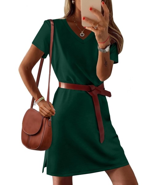 RUMIA Summer Casual Dresses for Women 2025 Vacation Dress V-Neck Short Sleeve Split Hem Beach Sundress