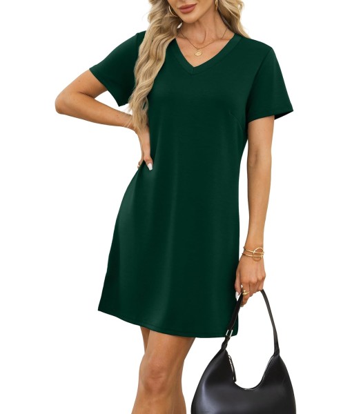 RUMIA Summer Casual Dresses for Women 2025 Vacation Dress V-Neck Short Sleeve Split Hem Beach Sundress