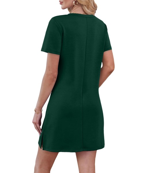 RUMIA Summer Casual Dresses for Women 2025 Vacation Dress V-Neck Short Sleeve Split Hem Beach Sundress