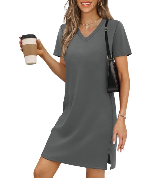 RUMIA Summer Casual Dresses for Women 2025 Vacation Dress V-Neck Short Sleeve Split Hem Beach Sundress