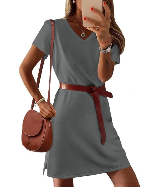 RUMIA Summer Casual Dresses for Women 2025 Vacation Dress V-Neck Short Sleeve Split Hem Beach Sundress