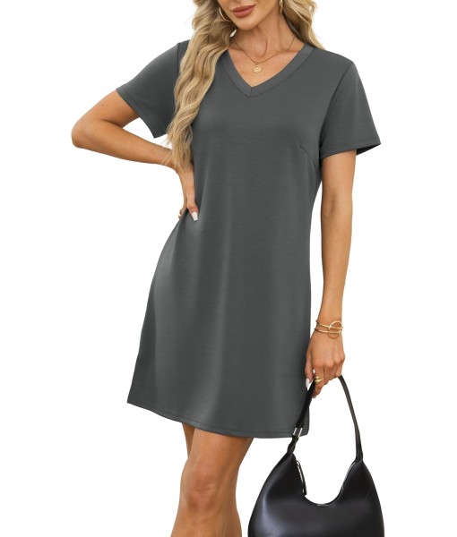 RUMIA Summer Casual Dresses for Women 2025 Vacation Dress V-Neck Short Sleeve Split Hem Beach Sundress