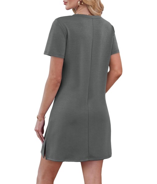 RUMIA Summer Casual Dresses for Women 2025 Vacation Dress V-Neck Short Sleeve Split Hem Beach Sundress