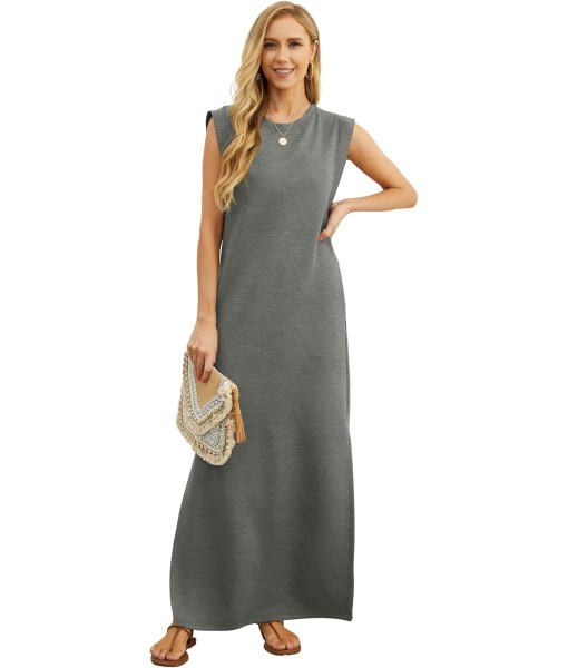 GRECERELLE 2025 Women Year-Round Casual Round Neck Loose Split Wrinkle-Free Long Maxi Vacation Dress with Pockets (XS-3XL)