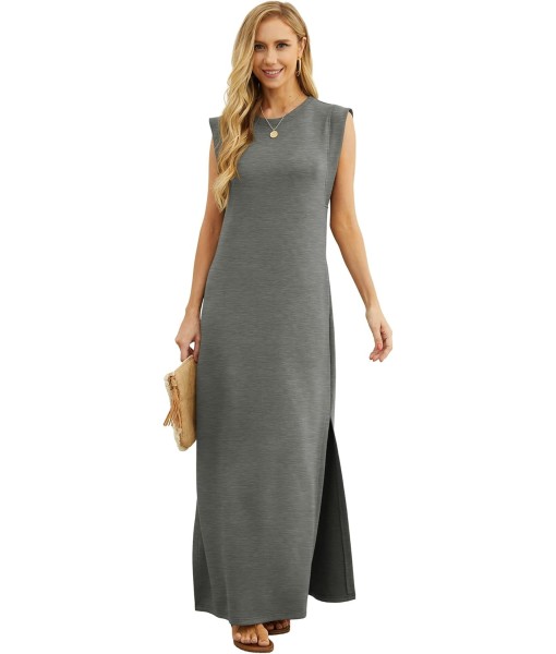 GRECERELLE 2025 Women Year-Round Casual Round Neck Loose Split Wrinkle-Free Long Maxi Vacation Dress with Pockets (XS-3XL)