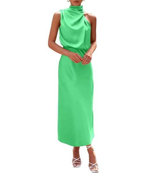 PRETTYGARDEN Women's 2025 Summer Satin Dress Elegant Sleeveless Mock Neck Cocktail Party Maxi Dresses