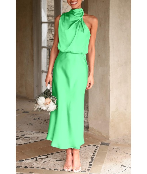 PRETTYGARDEN Women's 2025 Summer Satin Dress Elegant Sleeveless Mock Neck Cocktail Party Maxi Dresses