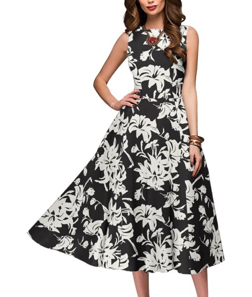 Simple Flavor Women's Vintage Dress Sleeveless O-Neck Party Cocktail Dress