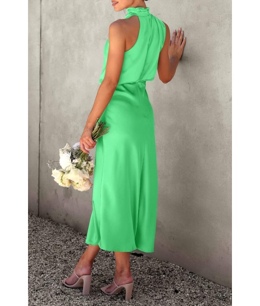 PRETTYGARDEN Women's 2025 Summer Satin Dress Elegant Sleeveless Mock Neck Cocktail Party Maxi Dresses
