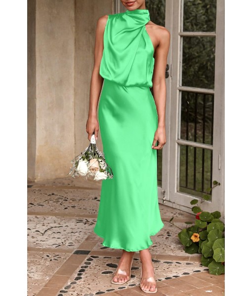 PRETTYGARDEN Women's 2025 Summer Satin Dress Elegant Sleeveless Mock Neck Cocktail Party Maxi Dresses
