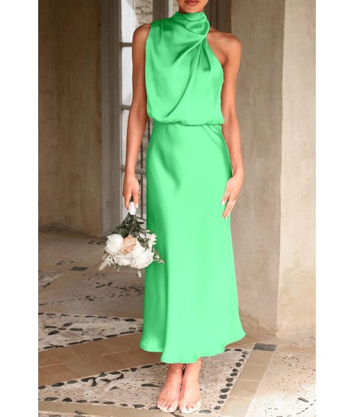 PRETTYGARDEN Women's 2025 Summer Satin Dress Elegant Sleeveless Mock Neck Cocktail Party Maxi Dresses