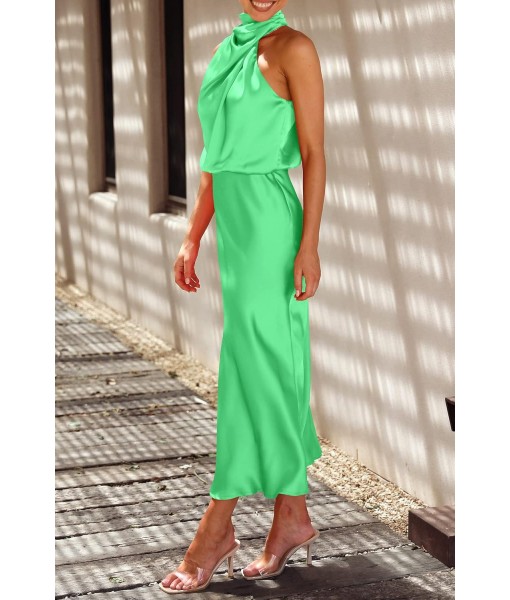 PRETTYGARDEN Women's 2025 Summer Satin Dress Elegant Sleeveless Mock Neck Cocktail Party Maxi Dresses