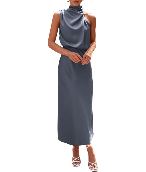 PRETTYGARDEN Women's 2025 Summer Satin Dress Elegant Sleeveless Mock Neck Cocktail Party Maxi Dresses
