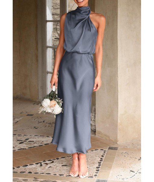 PRETTYGARDEN Women's 2025 Summer Satin Dress Elegant Sleeveless Mock Neck Cocktail Party Maxi Dresses