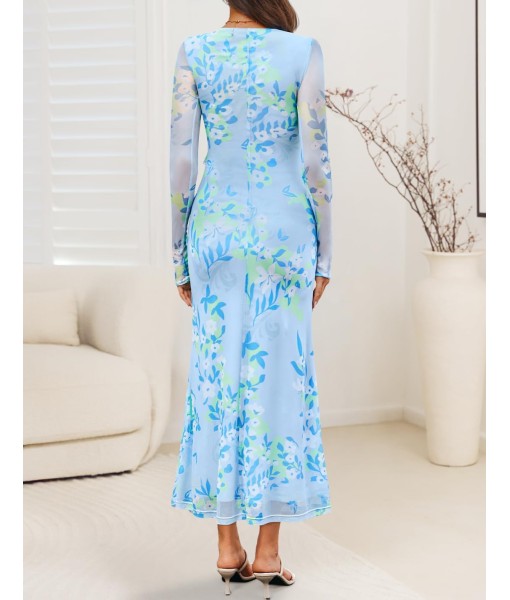 ZESICA Women's Fall Floral Long Sleeve Maxi Dress 2025 Boho Bodycon V Neck Ruffle Wedding Party Long Dresses