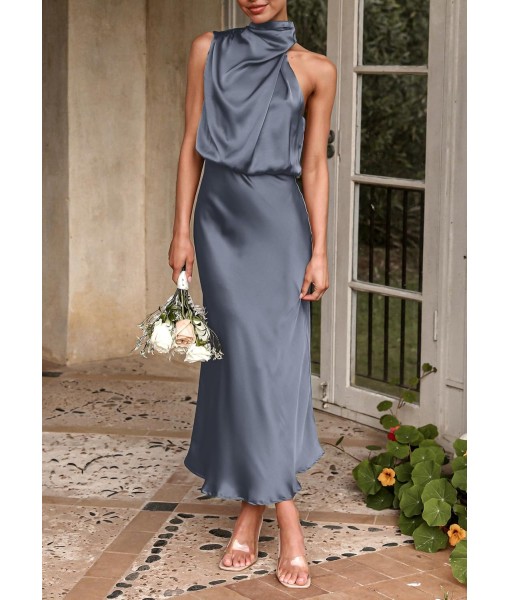 PRETTYGARDEN Women's 2025 Summer Satin Dress Elegant Sleeveless Mock Neck Cocktail Party Maxi Dresses