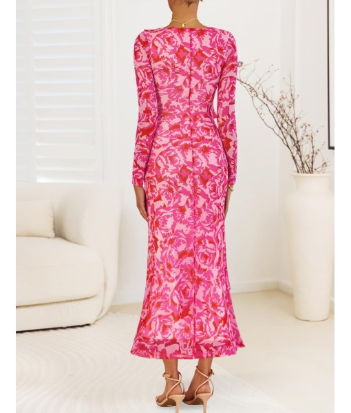 ZESICA Women's Fall Floral Long Sleeve Maxi Dress 2025 Boho Bodycon V Neck Ruffle Wedding Party Long Dresses