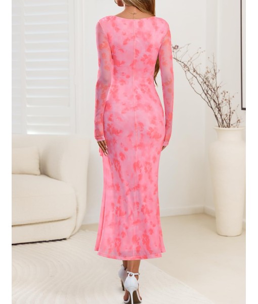 ZESICA Women's Fall Floral Long Sleeve Maxi Dress 2025 Boho Bodycon V Neck Ruffle Wedding Party Long Dresses