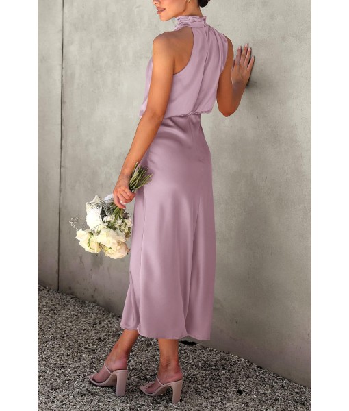 PRETTYGARDEN Women's 2025 Summer Satin Dress Elegant Sleeveless Mock Neck Cocktail Party Maxi Dresses
