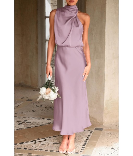 PRETTYGARDEN Women's 2025 Summer Satin Dress Elegant Sleeveless Mock Neck Cocktail Party Maxi Dresses