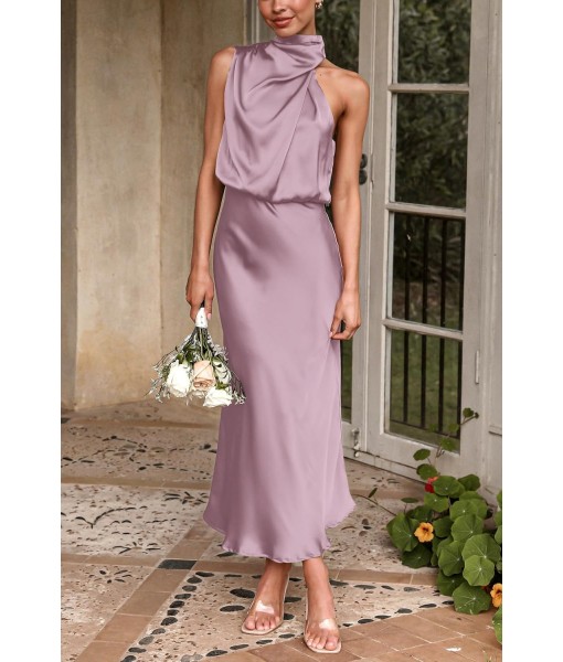PRETTYGARDEN Women's 2025 Summer Satin Dress Elegant Sleeveless Mock Neck Cocktail Party Maxi Dresses