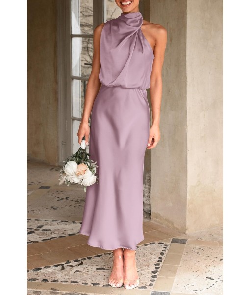 PRETTYGARDEN Women's 2025 Summer Satin Dress Elegant Sleeveless Mock Neck Cocktail Party Maxi Dresses