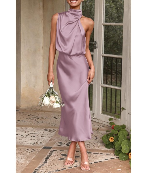PRETTYGARDEN Women's 2025 Summer Satin Dress Elegant Sleeveless Mock Neck Cocktail Party Maxi Dresses
