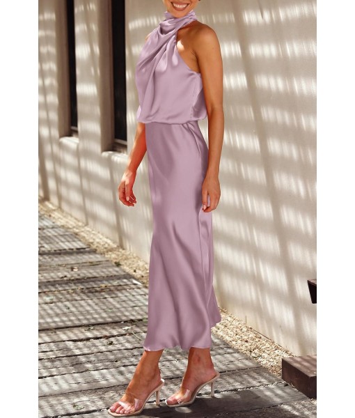 PRETTYGARDEN Women's 2025 Summer Satin Dress Elegant Sleeveless Mock Neck Cocktail Party Maxi Dresses