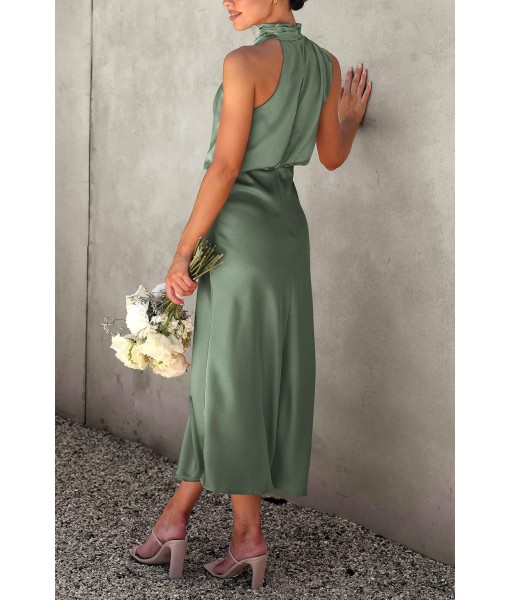PRETTYGARDEN Women's 2025 Summer Satin Dress Elegant Sleeveless Mock Neck Cocktail Party Maxi Dresses