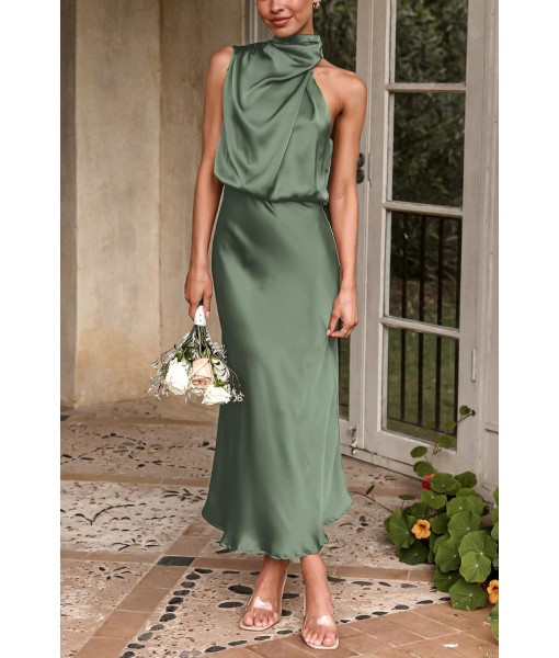 PRETTYGARDEN Women's 2025 Summer Satin Dress Elegant Sleeveless Mock Neck Cocktail Party Maxi Dresses