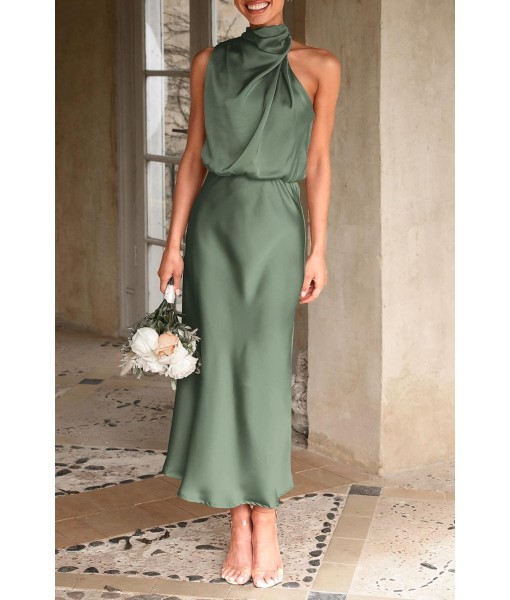 PRETTYGARDEN Women's 2025 Summer Satin Dress Elegant Sleeveless Mock Neck Cocktail Party Maxi Dresses