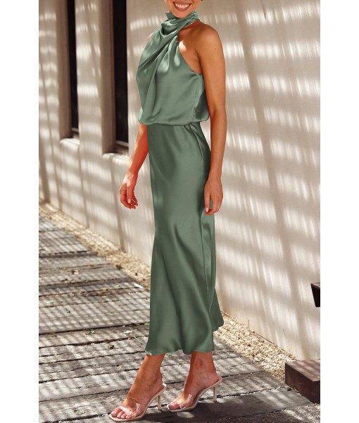 PRETTYGARDEN Women's 2025 Summer Satin Dress Elegant Sleeveless Mock Neck Cocktail Party Maxi Dresses