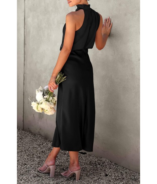 PRETTYGARDEN Women's 2025 Summer Satin Dress Elegant Sleeveless Mock Neck Cocktail Party Maxi Dresses