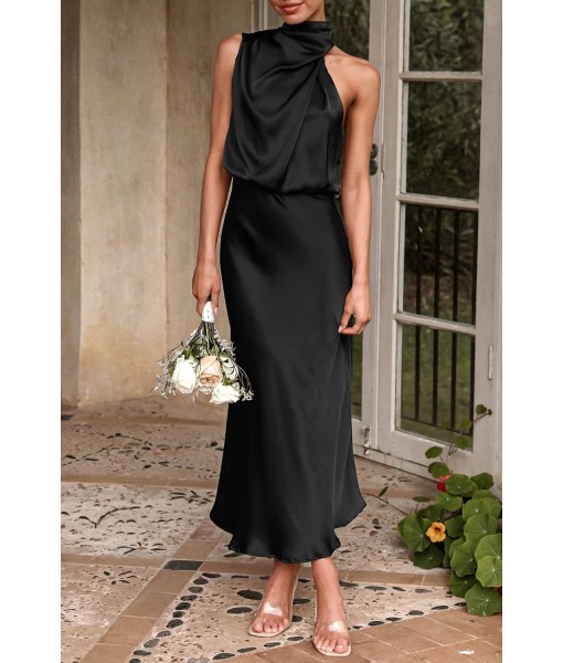 PRETTYGARDEN Women's 2025 Summer Satin Dress Elegant Sleeveless Mock Neck Cocktail Party Maxi Dresses
