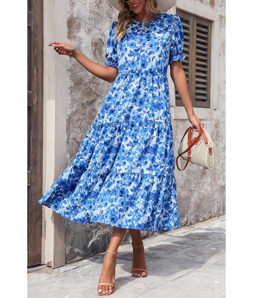 PRETTYGARDEN Summer Dresses for Women 2025 Casual Floral Boho Midi Sun Dress Puff Short Sleeve Flowy Beach Vacation Sundress