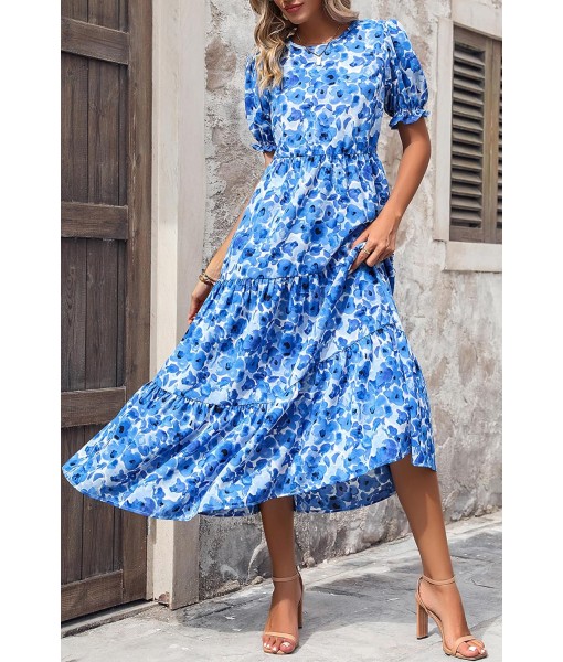 PRETTYGARDEN Summer Dresses for Women 2025 Casual Floral Boho Midi Sun Dress Puff Short Sleeve Flowy Beach Vacation Sundress