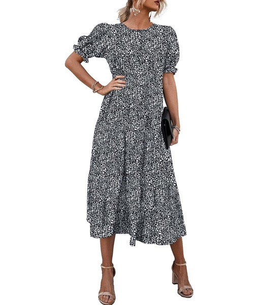 PRETTYGARDEN Summer Dresses for Women 2025 Casual Floral Boho Midi Sun Dress Puff Short Sleeve Flowy Beach Vacation Sundress
