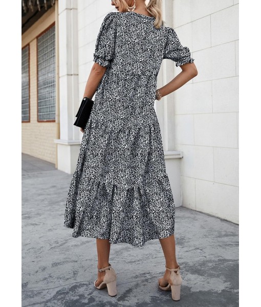 PRETTYGARDEN Summer Dresses for Women 2025 Casual Floral Boho Midi Sun Dress Puff Short Sleeve Flowy Beach Vacation Sundress