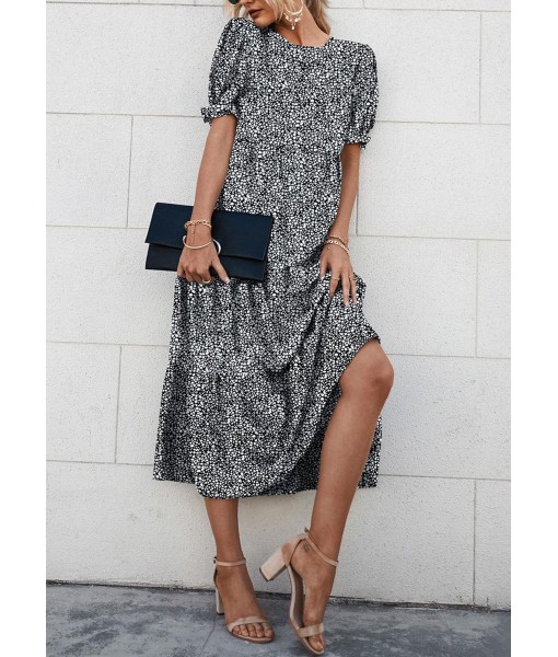 PRETTYGARDEN Summer Dresses for Women 2025 Casual Floral Boho Midi Sun Dress Puff Short Sleeve Flowy Beach Vacation Sundress