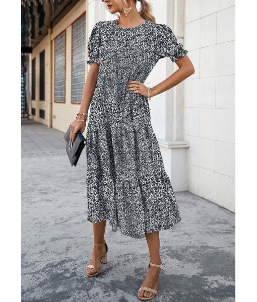 PRETTYGARDEN Summer Dresses for Women 2025 Casual Floral Boho Midi Sun Dress Puff Short Sleeve Flowy Beach Vacation Sundress