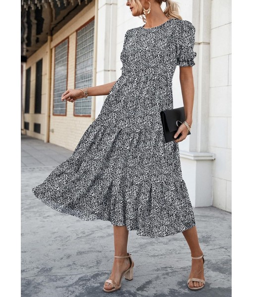 PRETTYGARDEN Summer Dresses for Women 2025 Casual Floral Boho Midi Sun Dress Puff Short Sleeve Flowy Beach Vacation Sundress