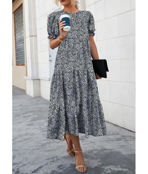 PRETTYGARDEN Summer Dresses for Women 2025 Casual Floral Boho Midi Sun Dress Puff Short Sleeve Flowy Beach Vacation Sundress