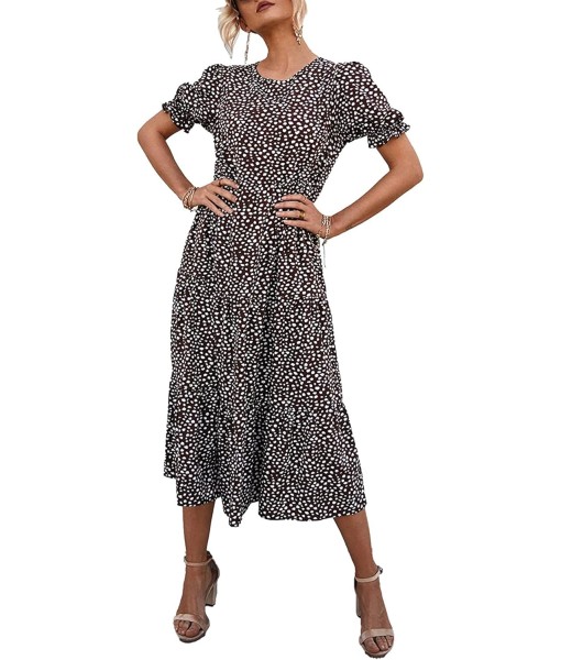PRETTYGARDEN Summer Dresses for Women 2025 Casual Floral Boho Midi Sun Dress Puff Short Sleeve Flowy Beach Vacation Sundress