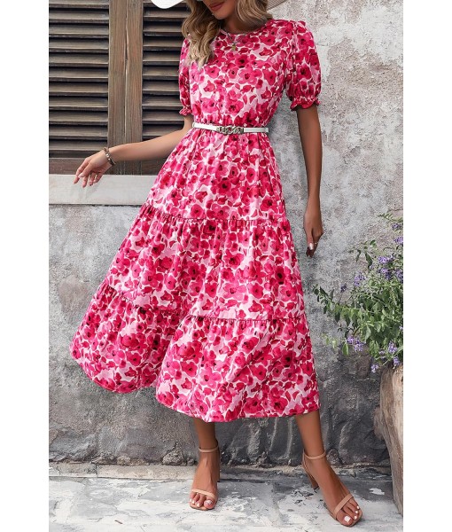 PRETTYGARDEN Summer Dresses for Women 2025 Casual Floral Boho Midi Sun Dress Puff Short Sleeve Flowy Beach Vacation Sundress