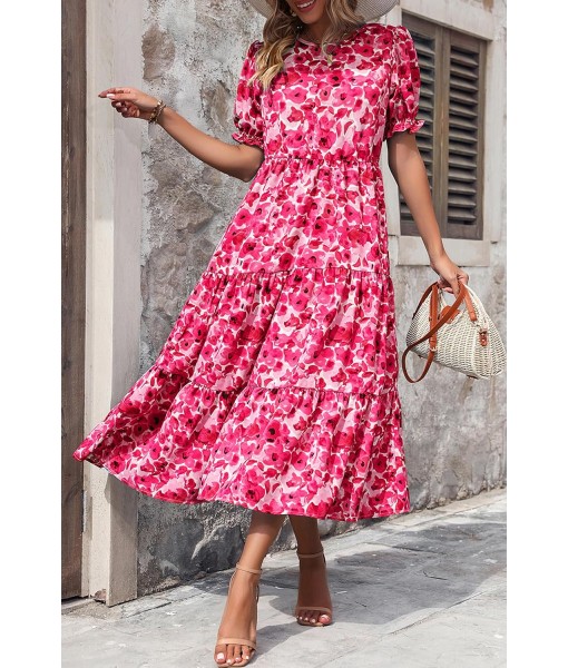 PRETTYGARDEN Summer Dresses for Women 2025 Casual Floral Boho Midi Sun Dress Puff Short Sleeve Flowy Beach Vacation Sundress