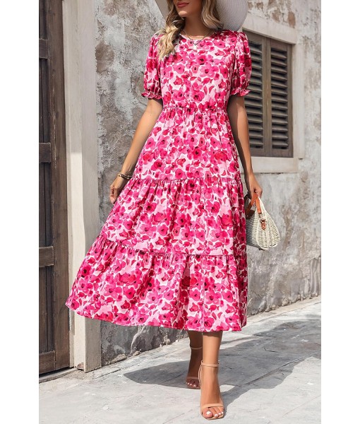 PRETTYGARDEN Summer Dresses for Women 2025 Casual Floral Boho Midi Sun Dress Puff Short Sleeve Flowy Beach Vacation Sundress