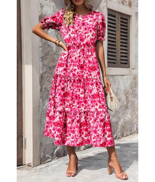 PRETTYGARDEN Summer Dresses for Women 2025 Casual Floral Boho Midi Sun Dress Puff Short Sleeve Flowy Beach Vacation Sundress