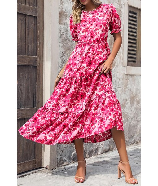 PRETTYGARDEN Summer Dresses for Women 2025 Casual Floral Boho Midi Sun Dress Puff Short Sleeve Flowy Beach Vacation Sundress
