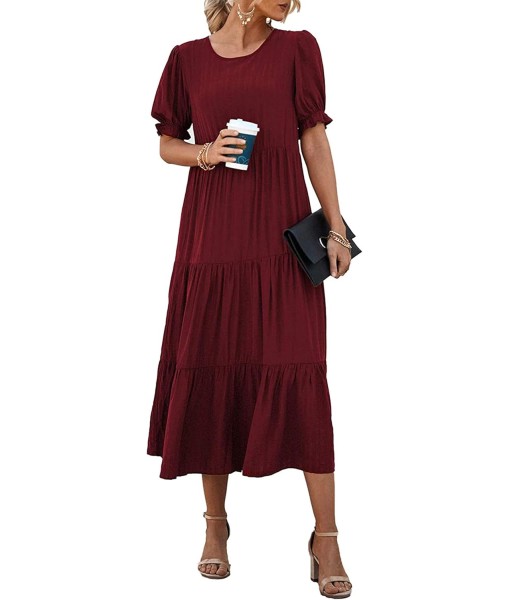 PRETTYGARDEN Summer Dresses for Women 2025 Casual Floral Boho Midi Sun Dress Puff Short Sleeve Flowy Beach Vacation Sundress