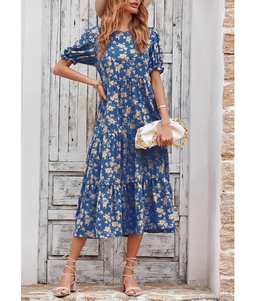 PRETTYGARDEN Summer Dresses for Women 2025 Casual Floral Boho Midi Sun Dress Puff Short Sleeve Flowy Beach Vacation Sundress